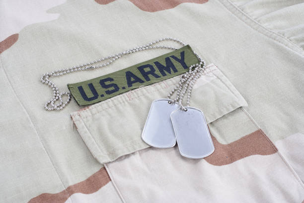 istock US ARMY branch tape with dog tags on desert camouflage uniform 1016877632