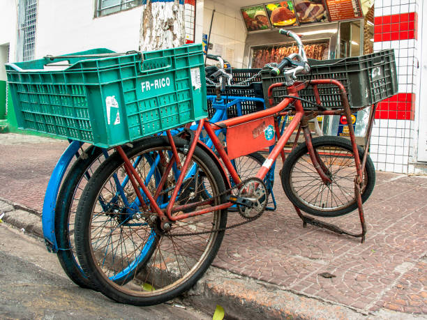 bicycles for delivering goods from a butcher shop - sao paulo south america marina southeastern region imagens e fotografias de stock