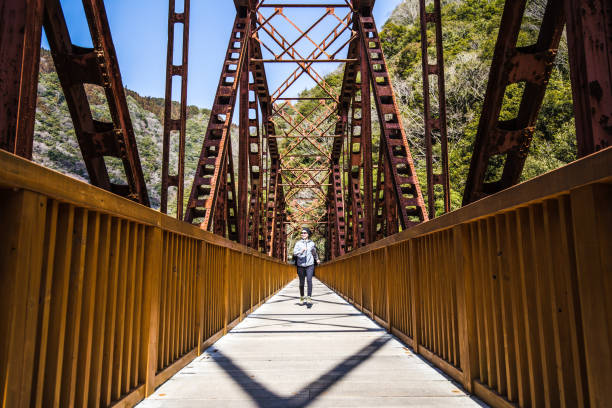 istock Asian lady running on the iron bridge 1016909694