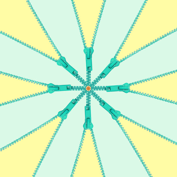 Abundance of zippers in white and blue shades in a row.