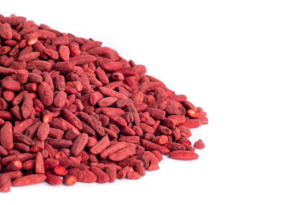 Red yeast rice or aka koji rice on white backgrounds