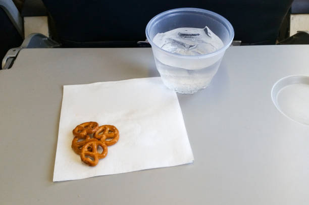 Airline Snacks (Pretzels) & Beverage stock photo