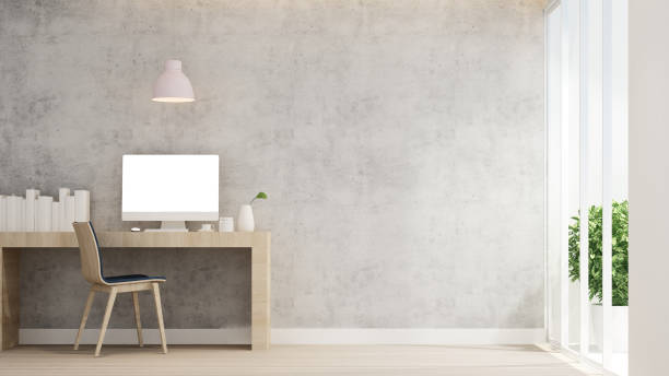 istock Workplace and concrete wall decorate in home or apartment - Interior simple design - Working room for residence artwork - 3D Rendering 1016958136