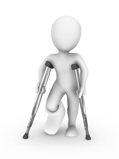 3d rendered white human with crutches. 3d rendered illustration.