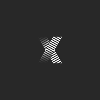 Letter X logo black and white lines gradient, tech identity icon with smooth color transition