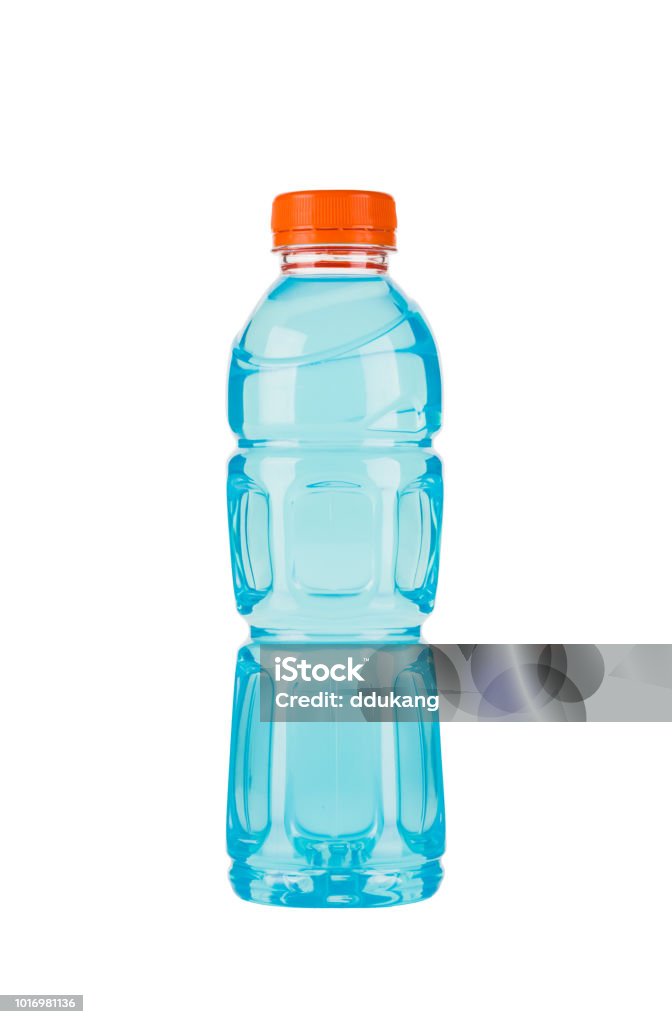 Close up shot of a blue sports drink The blue energy drink in plastic bottle Sport Drink Stock Photo