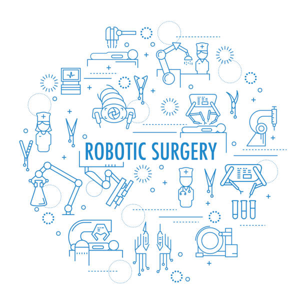 illustrazioni stock, clip art, cartoni animati e icone di tendenza di striscione di chirurgia robotica - chirurgia robotica