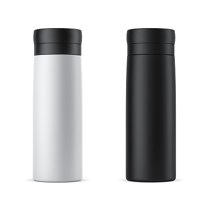 Blank white and black travel thermos Mockup isolated on white, 3d rendering