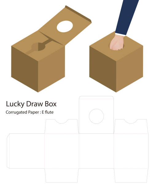 lucky draw box 3d mockup with dieline a lucky draw box 3d mockup with dieline box dieline drawings stock illustrations
