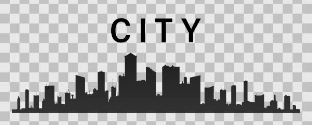 City skyline. Flat style. Vector black city silhouette icon set isolated.The silhouette of the city in a flat style on white backgroun. cartoon of the seattle city stock illustrations