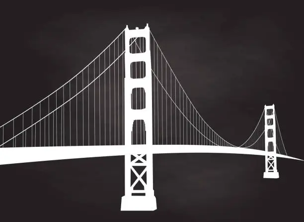 Vector illustration of Majestic Suspension Bridge Chalk San Francisco