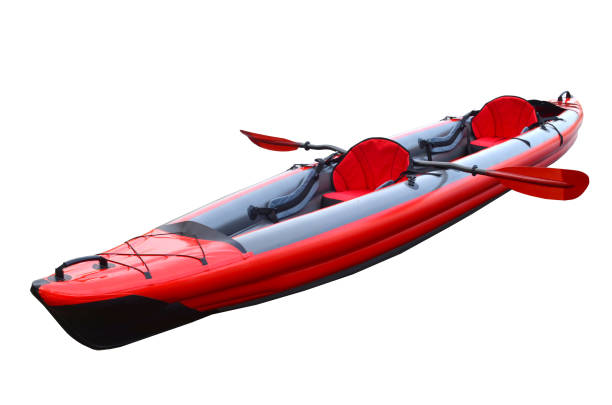 istock Extra light  red and grey inflatable kayak for two paddlers (isolated) from polyurethane materials from Ukrainian manufacturer 1017008494
