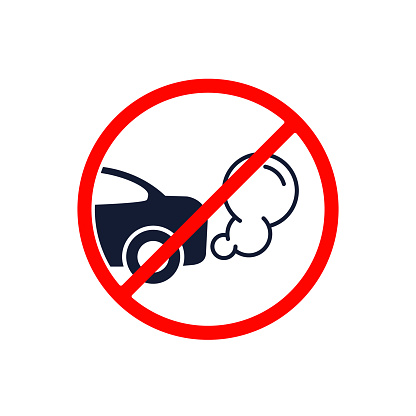 No Exhaust gases from the car forbidden road sign, Vector illustration.