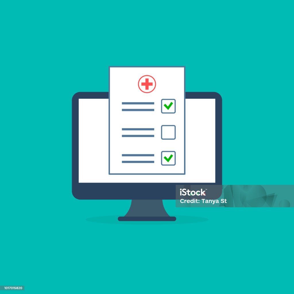 Electronic health online a medical record on computer. Vector illustration online healthcare concept Electronic health online a medical record on computer. Vector illustration online healthcare concept. Medical Clinic stock vector