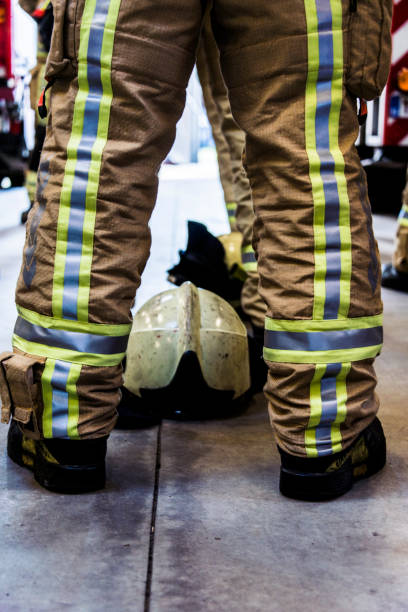 istock Firefighter equipment fire resistant trousers and helmet emergency services 1017015846