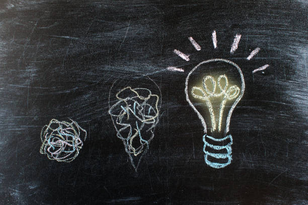 istock Chalkboard with Chalk Drawing of Hanging Light Bulb. Bright idea on blackboard concept. Way of thinking, the birth of idea. Creative, bright, unusual, interesting idea. Eureka, thought, flash, inspiration. 1017030276