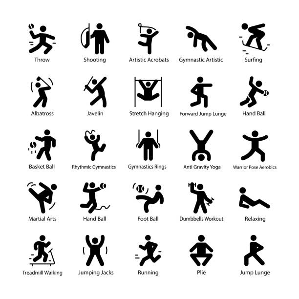Athlete and Glyph Vector Icons A complete pack of athlete and vector icons are throwing light on games held in playground. Hold this pack for amazing visuals regarding sports. jumping jacks stock illustrations