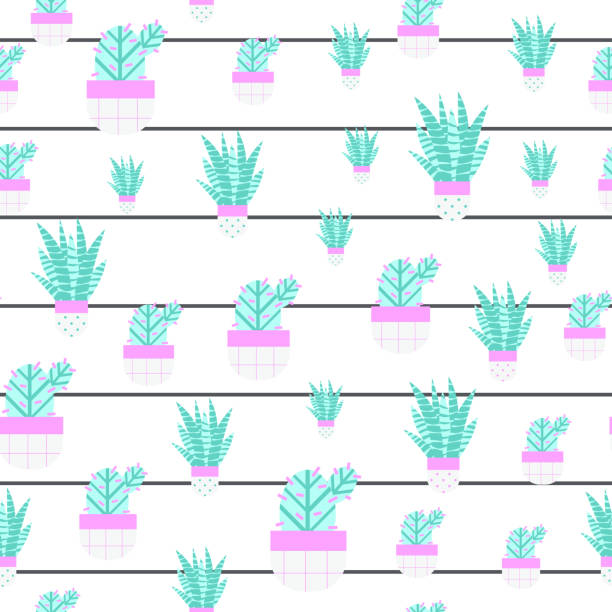 ilustrações, clipart, desenhos animados e ícones de padrão sem emenda de cactos e suculentas com engraçado. elementos editáveis, ícones para têxteis, web - abstract backgrounds botany cactus