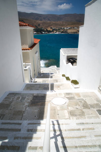 beautiful street view at Chora, the capital of Andros island in Greece beautiful street view at Chora, the capital of Andros island in Greece andros island stock pictures, royalty-free photos & images