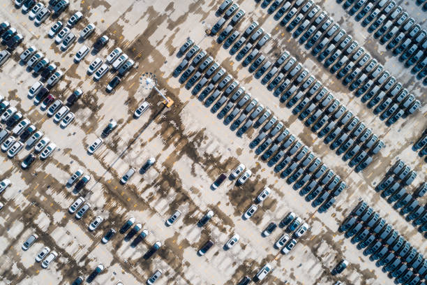 istock Aerial view of car parking top view 1017062424
