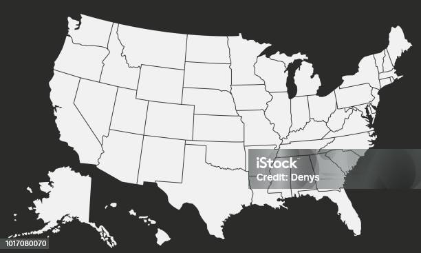 미국 벡터 지도에 고립 된 검정색 배경 미국에 대한 스톡 벡터 아트 및 기타 이미지 - 미국, 지도, 벡터