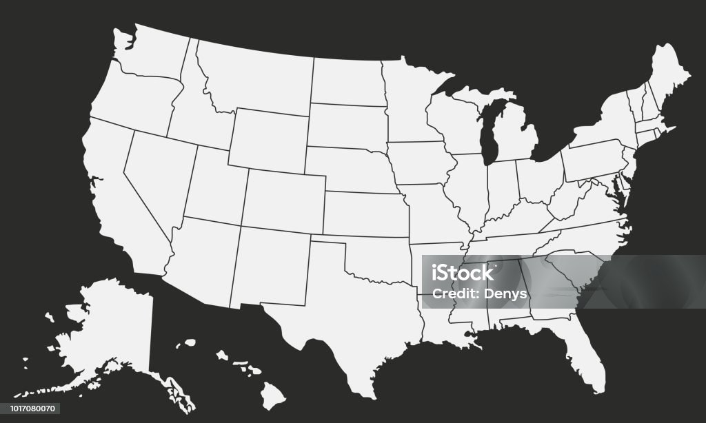 EUA vetor mapa isoladas no fundo preto. - Vetor de EUA royalty-free