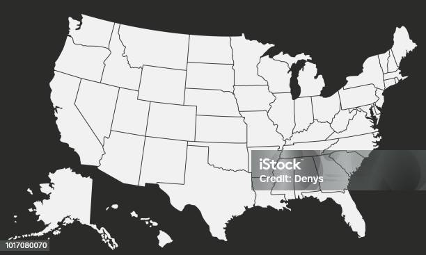 Usa Vector Map Isolated On Black Background Stock Illustration - Download Image Now - USA, Map, Vector