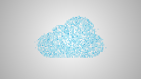 cloud computing illustration, binary code in the form of a cloud symbol
