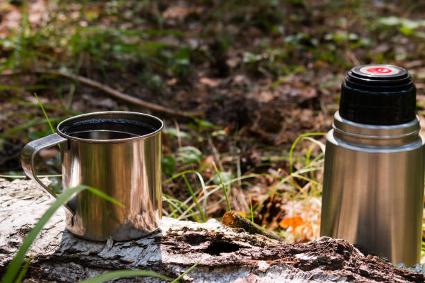 istock A mug of tea and a thermos on a fallen tree in the woods 1017082966