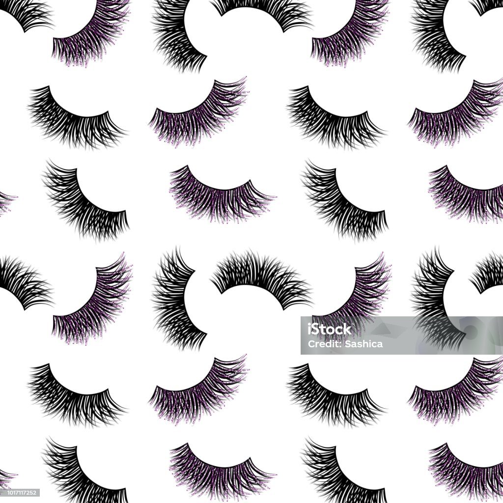 Lashes Vector Pattern With Purple Glitter Effect Stock Illustration ...