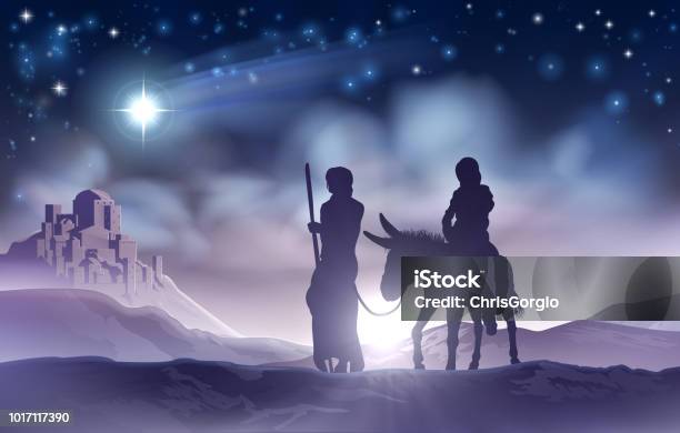 Nativity Christmas Illustration Mary And Joseph Stock Illustration - Download Image Now - Virgin Mary, Joseph - Husband of Mary, Christmas