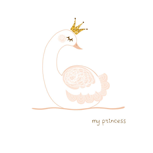 ゴールド クラウン ベクトル イラスト カードとかわいいスワン プリンセス - swan princess cartoon crown点のイラスト素材／クリップアート素材／マンガ素材／アイコン素材