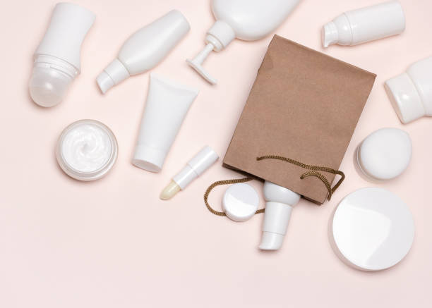 istock Various cosmetics and paper merchandise bag flatlay 1017133272