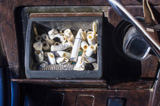 Authentic Full Dirty Ashtrey In An Old Car Stock Photo - Download Image Now  - Ashtray, Car, Cigarette Butt - iStock