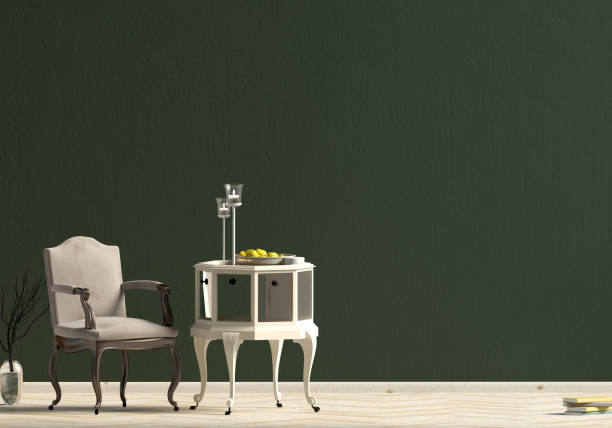 istock Classic interior with coffee table and chair. Wall mock up. 3d illustration. 1017150382