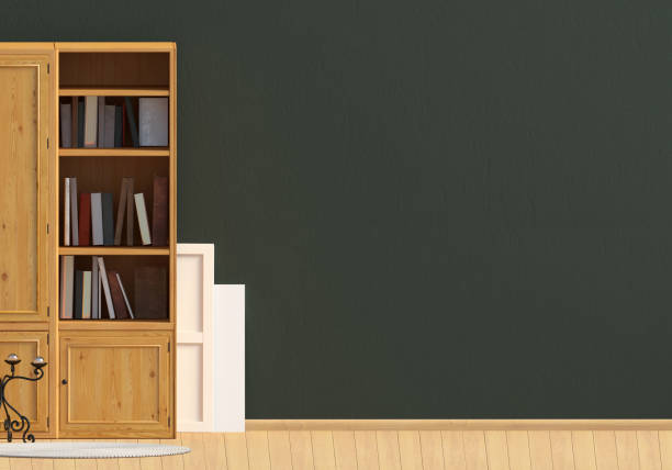 istock Classic interior with bookcase. Wall mock up. 3d illustration. 1017150414