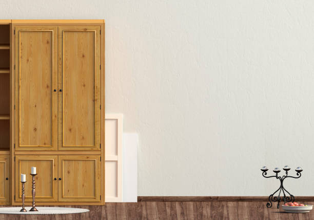 istock Classic interior with wardrobe. Wall mock up. 3d illustration. 1017150462