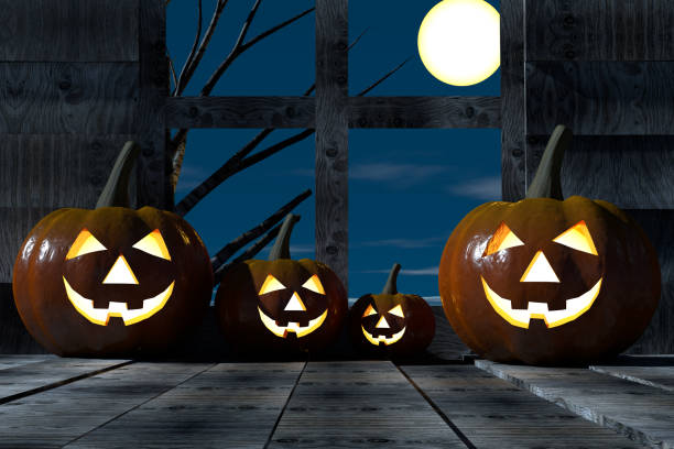 istock Pumpkins for halloween with spooky face, Jack O' Lantern 1017165920