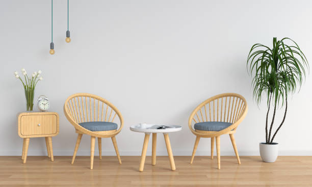 istock wood chair in white room for mockup, 3D rendering 1017174888
