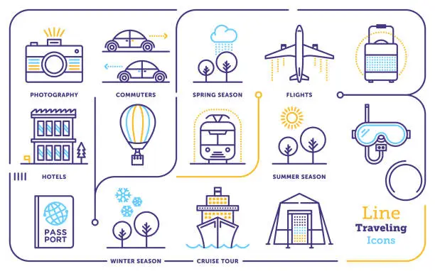 Vector illustration of Traveling Line Icon Set