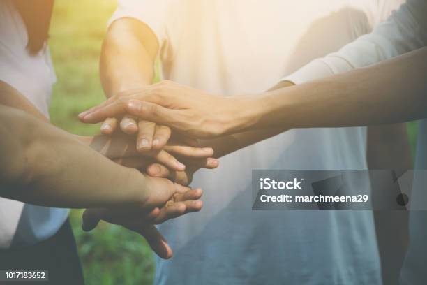 Team Teamwork Business Join Hand Together Concept Power Of Volunteer Charity Work Stack Of People Hand Stock Photo - Download Image Now