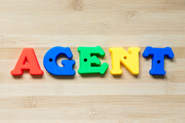 istock Color plastic alphabet in word agent on wood background 1017187362