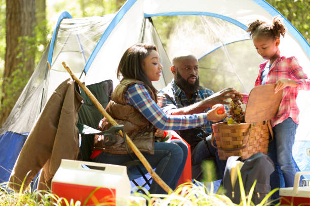 istock Family on summer or autumn vacation camping in forest. 1017192968