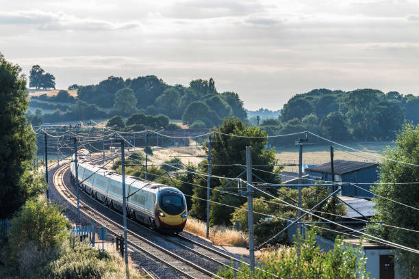 istock Day view landscape British train on Railroad 1017193748