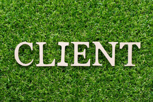 istock Wood alphabet in word client on artificial green grass background 1017197108