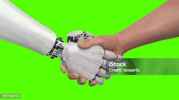 Roboter Und Menschen Die Hände Schütteln Stockfoto und mehr Bilder von Hände schütteln - Hände schütteln, Roboter, Menschen