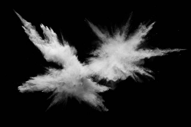 istock Bizarre forms of white powder explosion cloud against black background. 1017212594