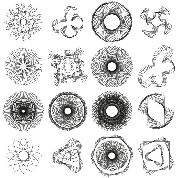 세련 된 기하학 흑백 타일 배경 인쇄 직물 벽지 장식 - hypotrochoid stock illustrations