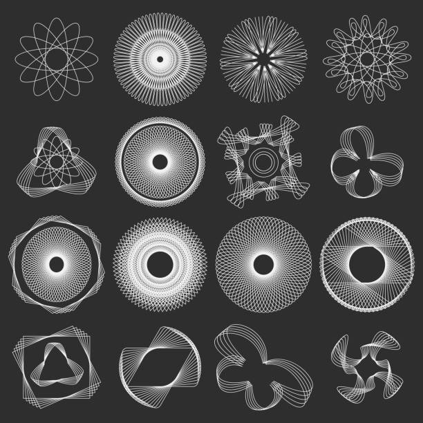 세련 된 기하학 흑백 타일 배경 인쇄 직물 벽지 장식 - hypotrochoid stock illustrations