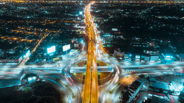 istock Aerial view highway road intersection for transportation or traffic background. 1017261454